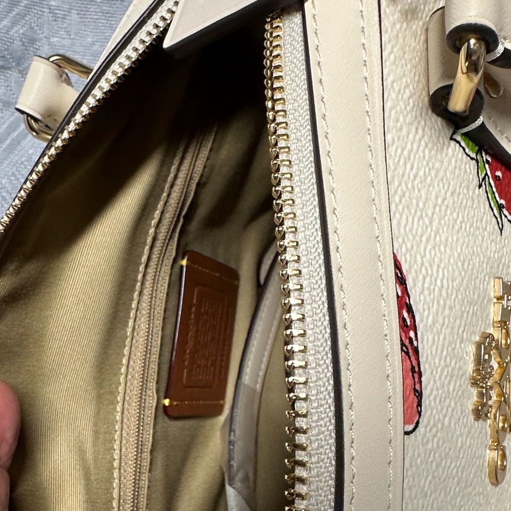 Coach Ivory Satchel with Red Strawberry Design - Picture 5 of 6